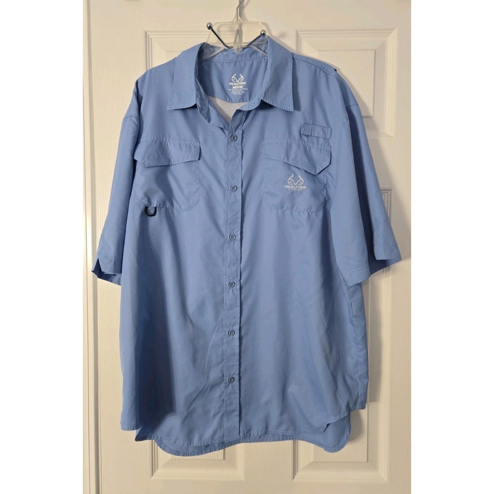 Realtree Fishing Shirt Short Sleeve Men Size Large Fishing Blue